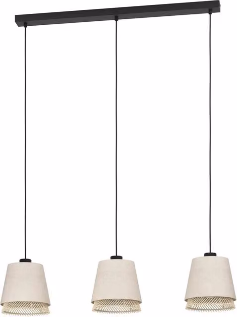 Lampadario A Sospensione Vintage Tabley Acciaio Nero Legno 3 Luci E27
