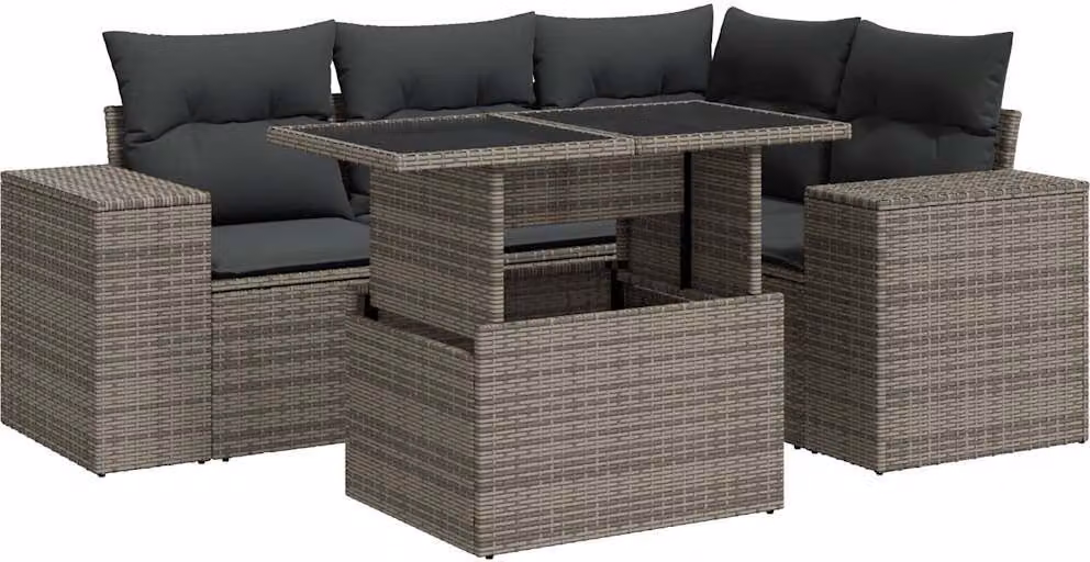 Set Divano da Giardino 5 pz con Cuscini Grigio in Polyrattan