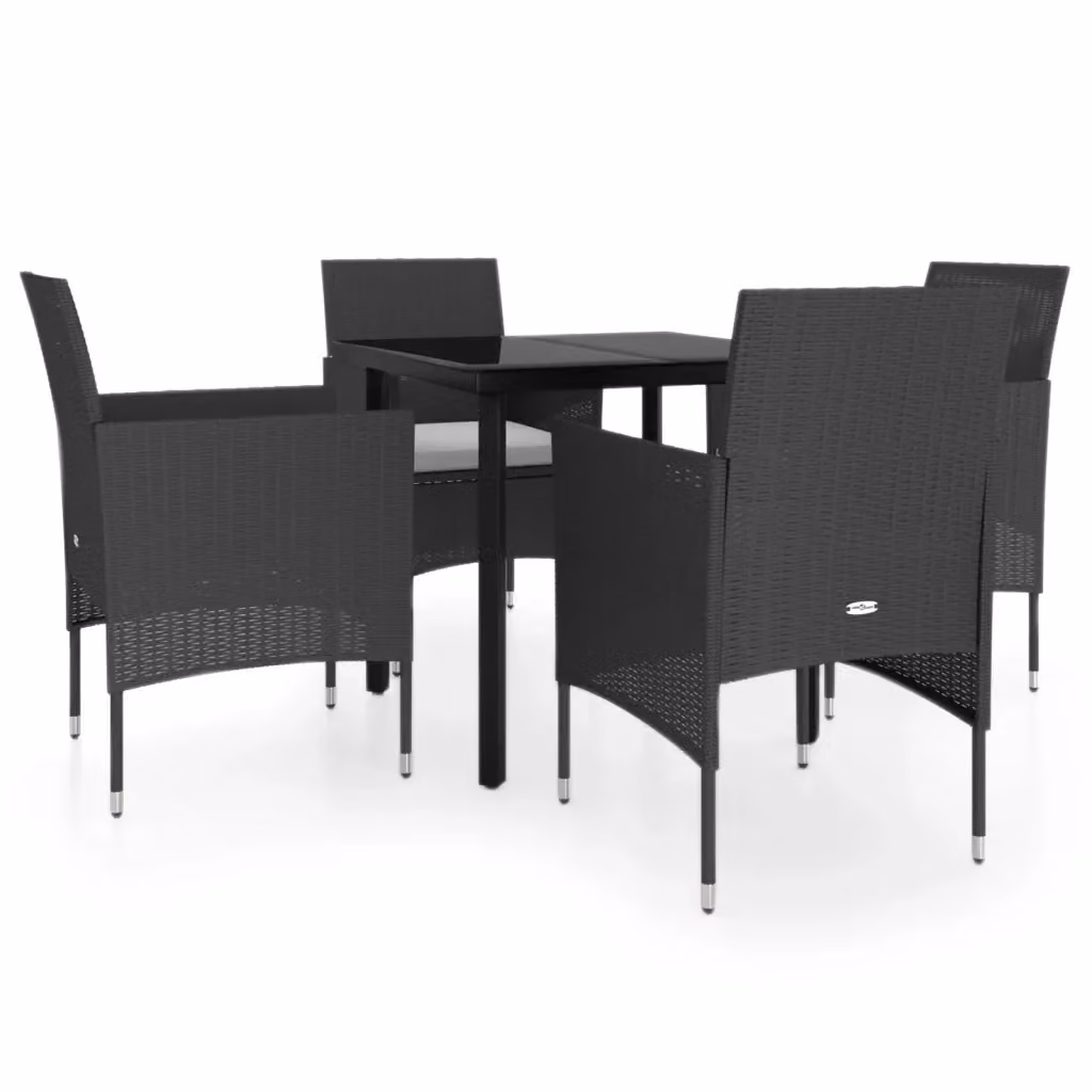 Set da pranzo da giardino vidaXL in polyrattan nero con tavolo in vetro e 5 sedie con cuscini – 2