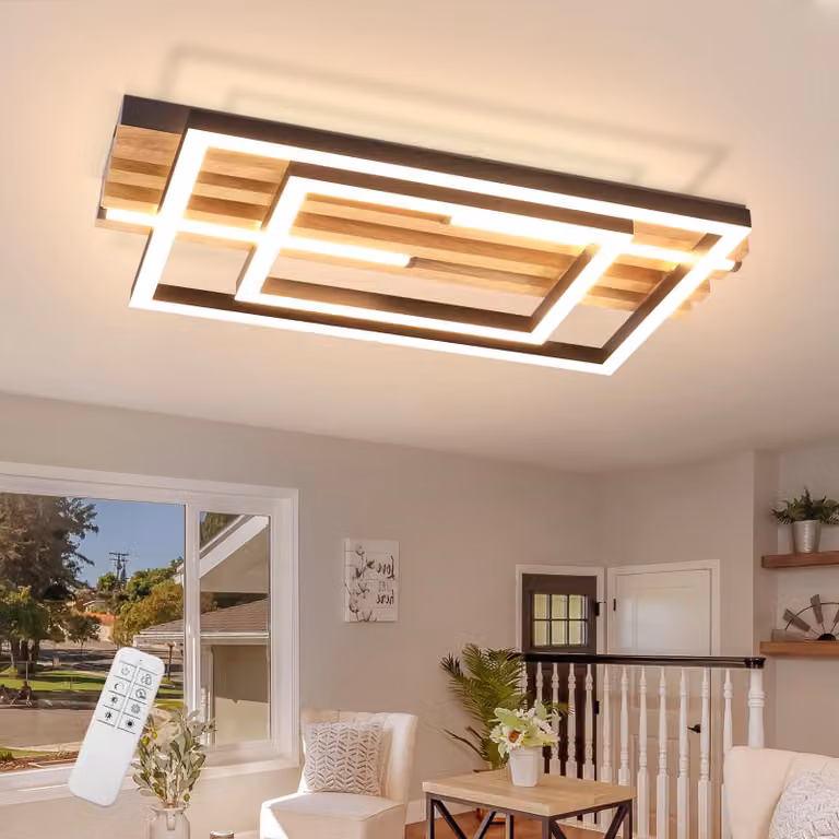 ZMH Lampada da soffitto a LED 34W in legno, dimmerabile, 38 cm, lampada da camera da letto a 2 anelli, lampada da soggiorno con telecomando per camera da letto, cucina e sala da pranzo