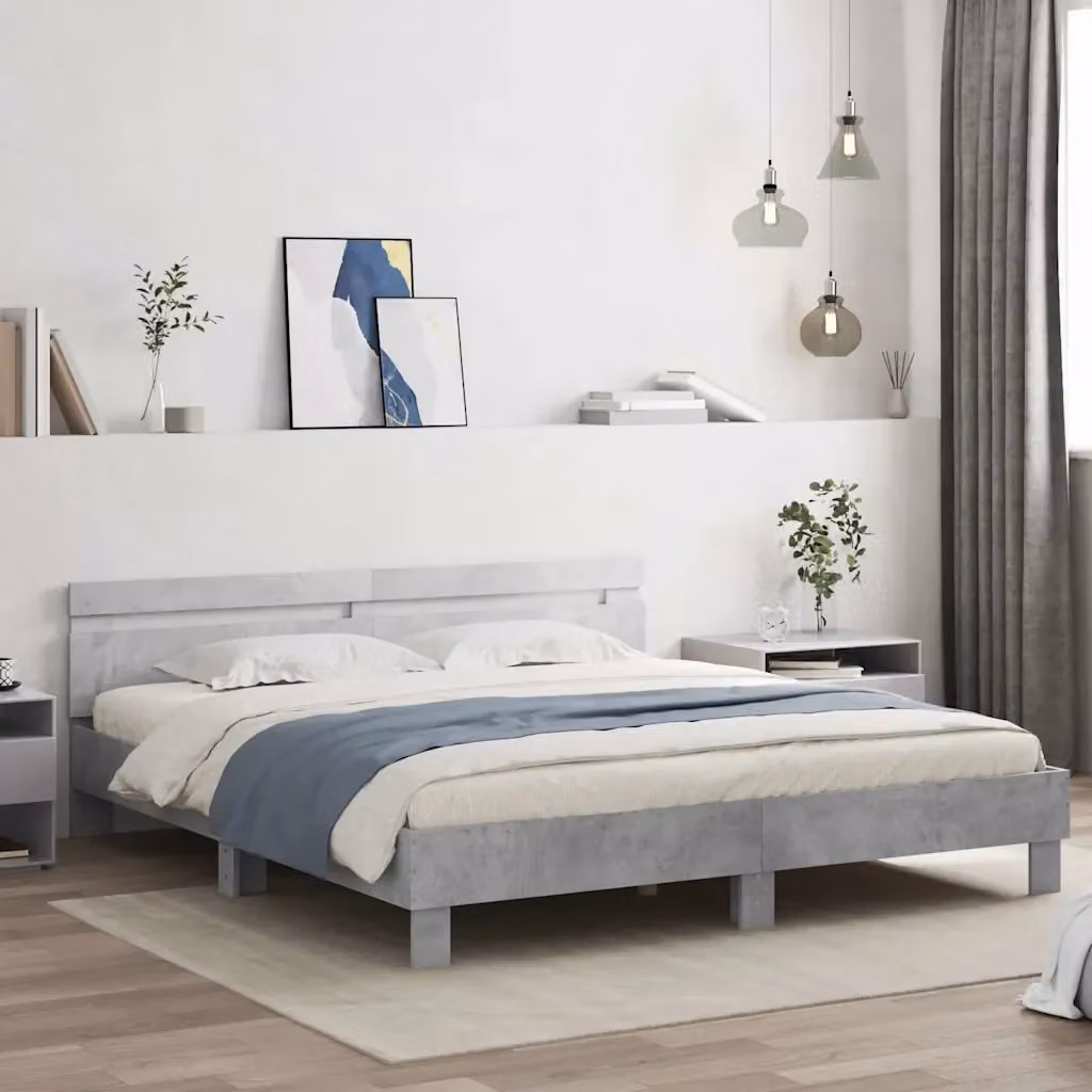 Letto matrimoniale moderno con testiera, illuminazione sottostante e porta USB, Grigio, L: 160 cm, P: 200 cm, H: 165 cm – 2