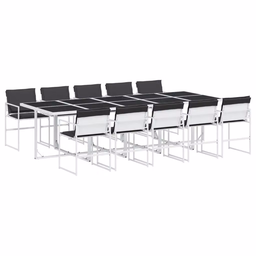 vidaXL Set da Pranzo da Giardino 11 pz Moderno in Acciaio Verniciato a Polvere e Vetro Bianco e Antracite – 2