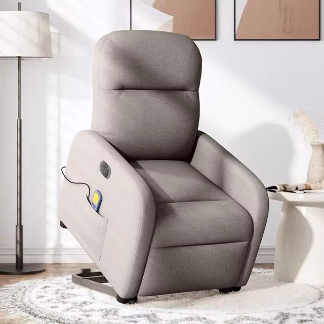 Poltrona Alzapersona Elettrica con Massaggio vidaXL in Tessuto Beige e Grigio per Senior – 1