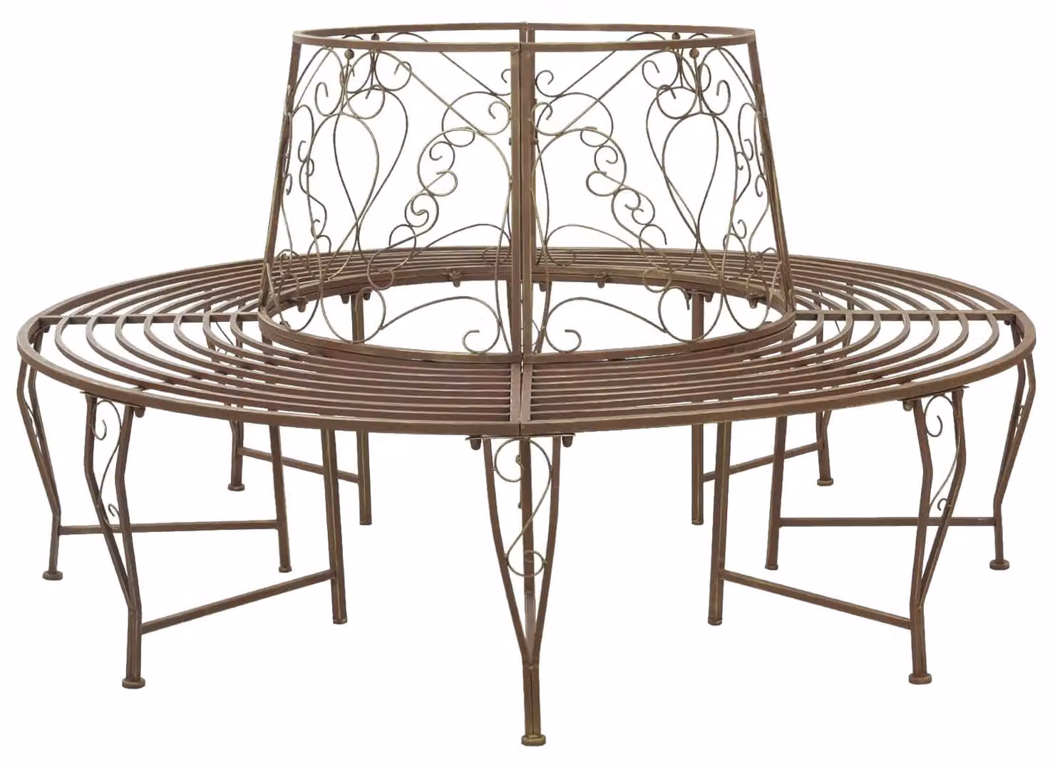 Panca da giardino modello "Stromová", per 8 persone, diametro 160 cm x altezza 89 cm, realizzata in acciaio con finitura color bronzo anticato