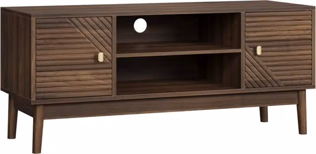 Mobile TV in legno stile Mid-Century 110 cm per TV 32-45" con vano portaoggetti, noce