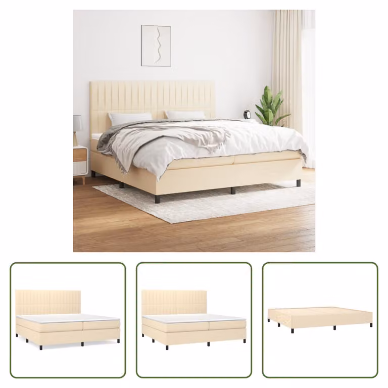 The Living Store Letto a molle con materasso crema 200x200 cm in tessuto