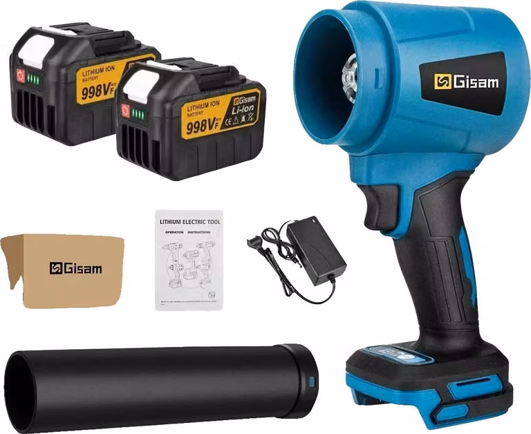 Soffiatore d'aria, motore brushless, alta velocità del vento, set di 2 batterie