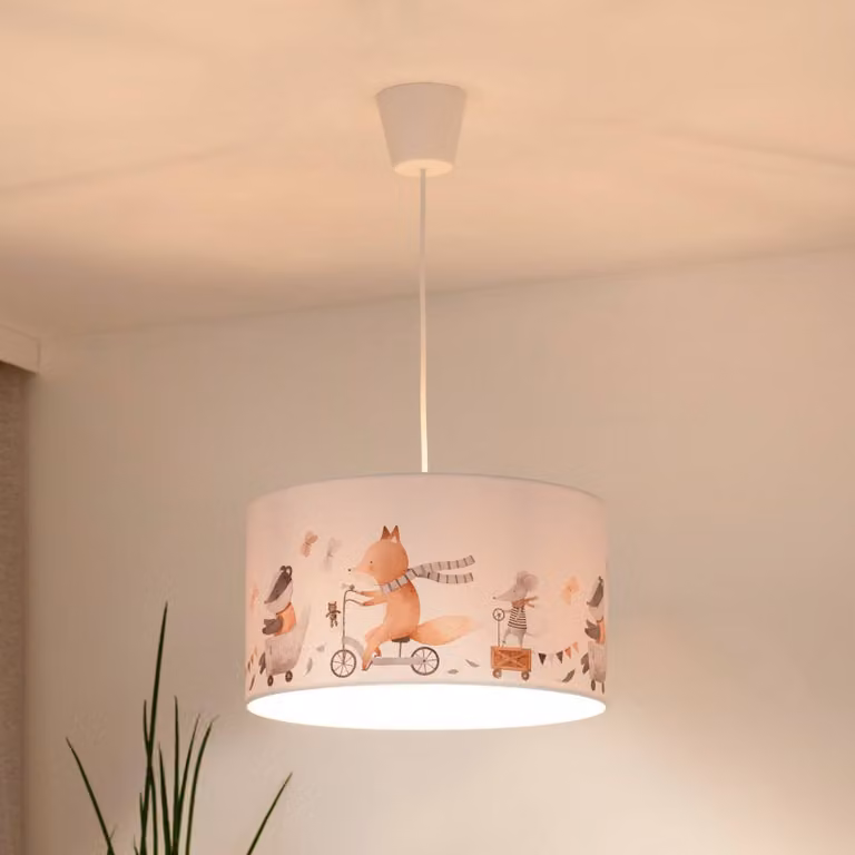 Lampada a sospensione Ferdi Kids Duolla, dimmerabile, Bianco / Opale, Cameretta, Tessuto / Stoffa / Seta, Lampada a sospensione