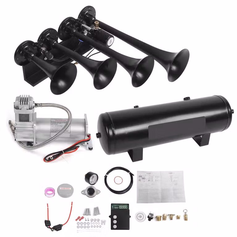 Set di 4 trombe ad aria compressa, acciaio inossidabile, 200 PSI, sistema ad alto volume, compatibile con tutti i veicoli a 12 V