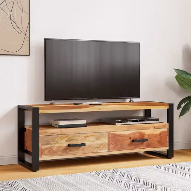 Mobile Porta TV-Mobile per TV-Credenza TV 120x35x45 cm Legno Massello con Finitura Ambra