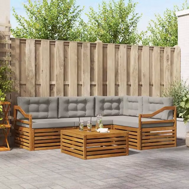 Set di divani da esterno 5 pz Grigio Naturale e Chiaro 3373436