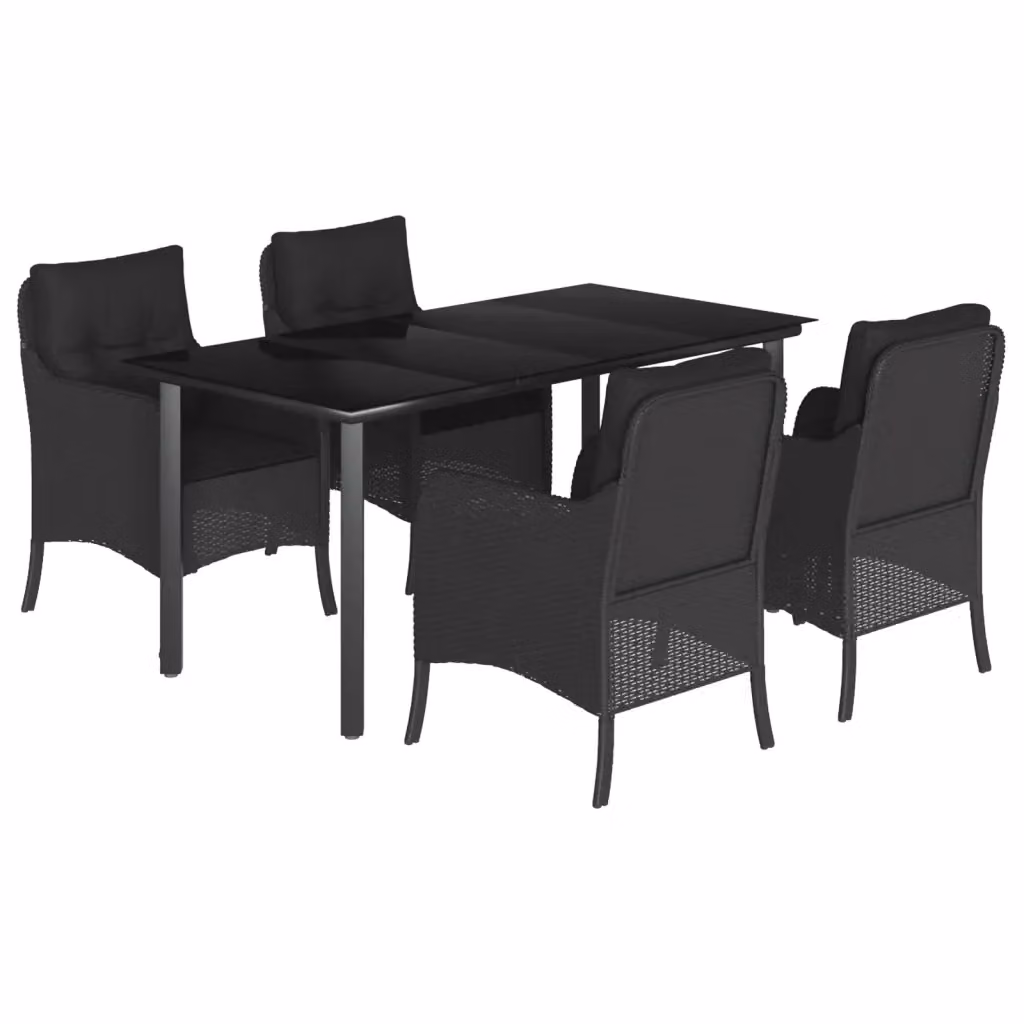 Set da Pranzo da Giardino vidaXL 5 pz in Polyrattan Nero con Piano in Vetro – 2