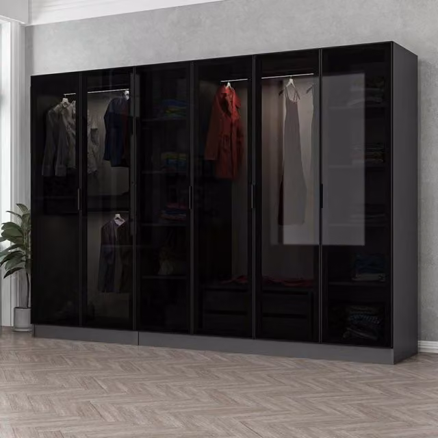 Armadio da camera da letto DMORA con ante a battente, moderno, Nero Antracite, L: 270 cm, H: 210 cm