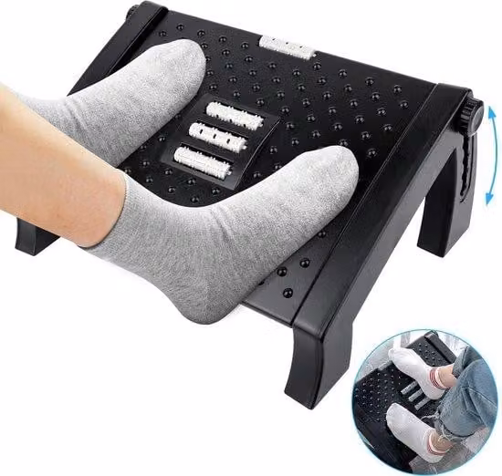 Poggiapiedi ergonomico e antiscivolo, regolabile in 6 posizioni, con funzione massaggio, per l'ufficio e per la casa