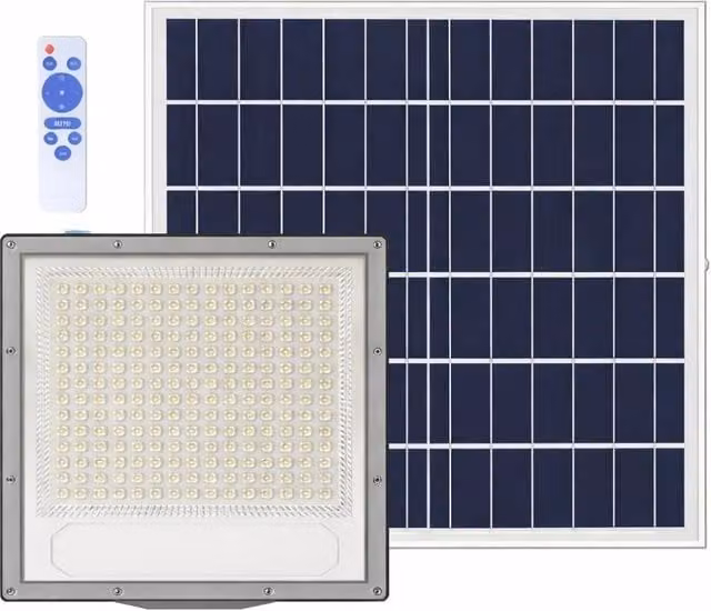 Proiettore LED solare ECOVA con telecomando, luce bianca fredda 6500K, potenza 400W, colore nero – 1