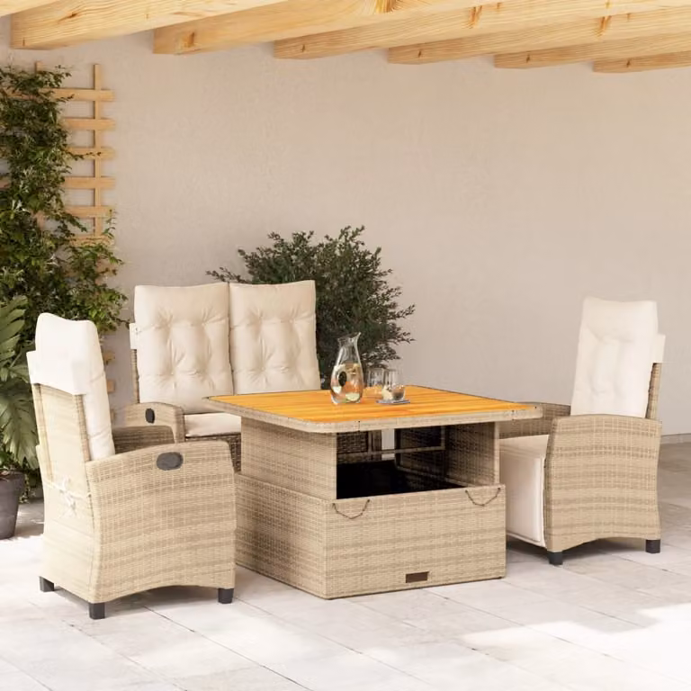 Maison Exclusive - Set da pranzo da giardino 4 pezzi con cuscini in polyrattan beige