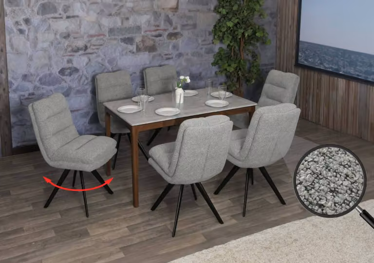set di 6 sedie da pranzo HWC-G66, sedia da cucina, posizione girevole automatica tessuto/tessuto bouclé MVG ~ grigio chiaro