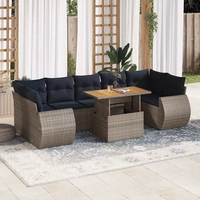 Set Divano da Giardino 8 pz con Cuscini Grigio in Polyrattan 3327239