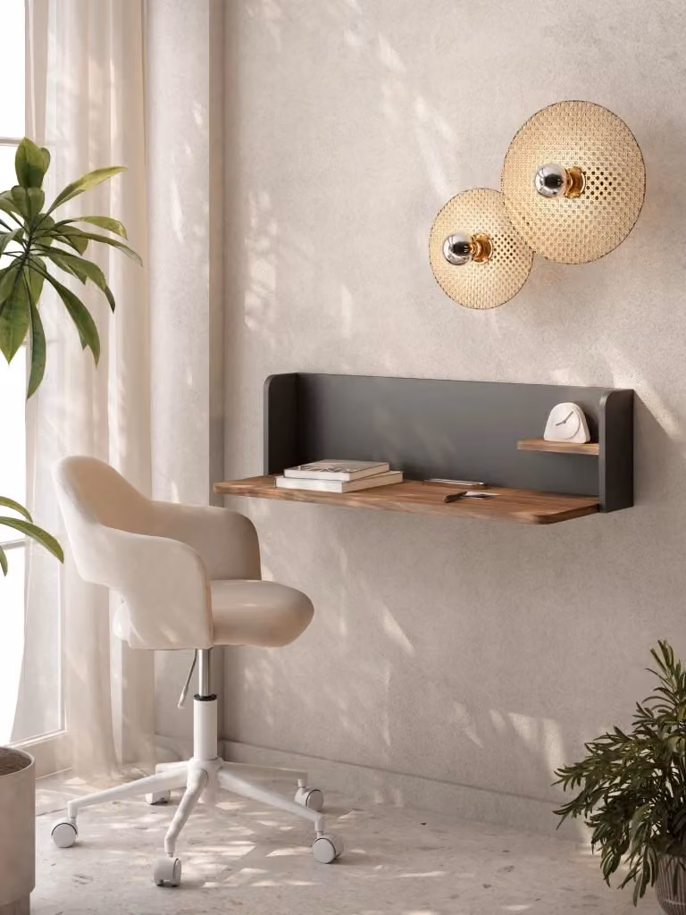 Scrivania da parete Herdasa moderna in MDF effetto noce e grafite L/P/H: 90 x 35 x 25 cm – 2