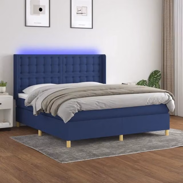 Letto Ibrido con Materasso vidaXL in Tessuto Blu e Bianco con Illuminazione LED e Porta USB L/P/H: 160 x 200 cm – 1