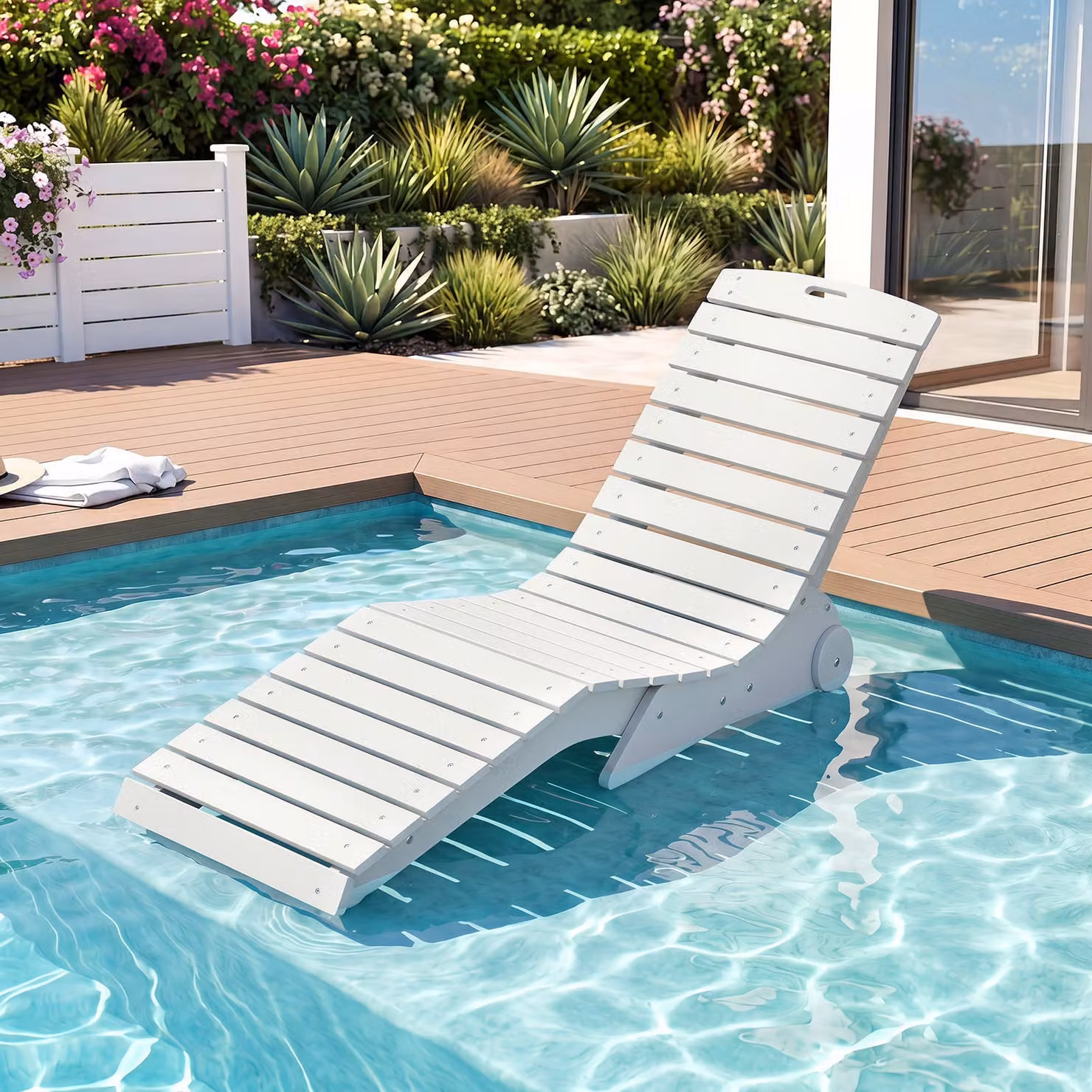 Lettino prendisole da giardino Costway con ruote, design ergonomico a curva a S, impermeabile, Bianco