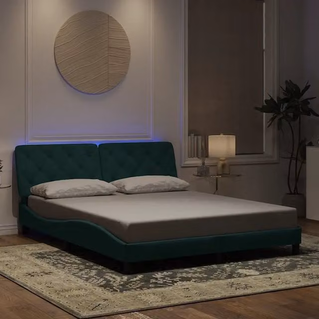 Giroletto con LED senza Materasso-Struttura Letto Verde Scuro 160x200 cm in Velluto