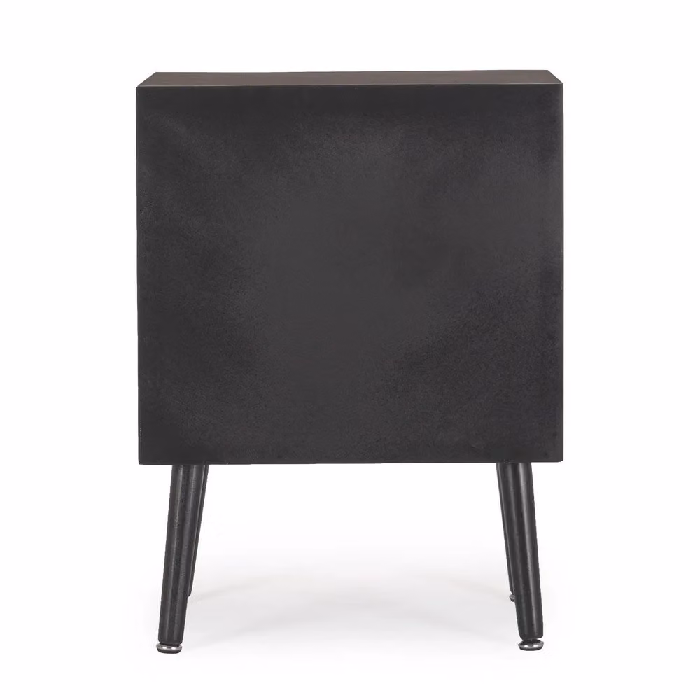 Cassettiera JOSINE con 2 cassetti in legno e rattan stile boho, colore nero, Larghezza: 45 cm – 2