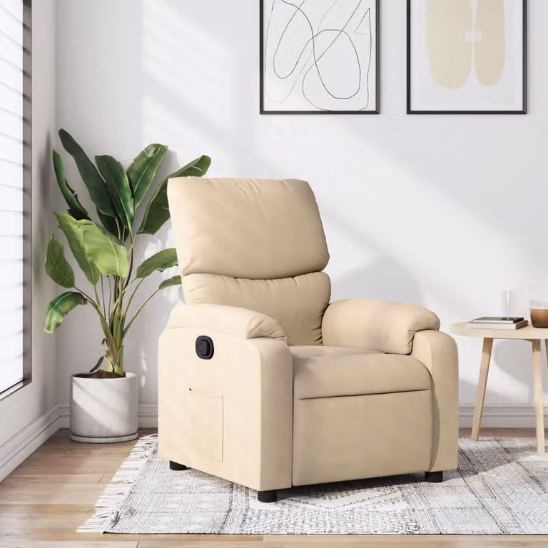 Poltrona reclinabile relax vidaXL in tessuto beige con braccioli e struttura in legno e metallo