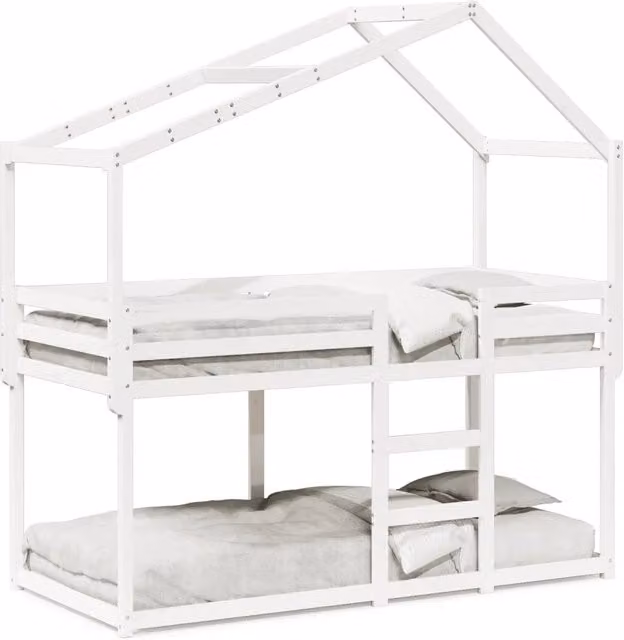 Letto singolo | Letto per adulti | Letto a Castello con Tetto Bianco 80x200 cm Legno Massello Pino