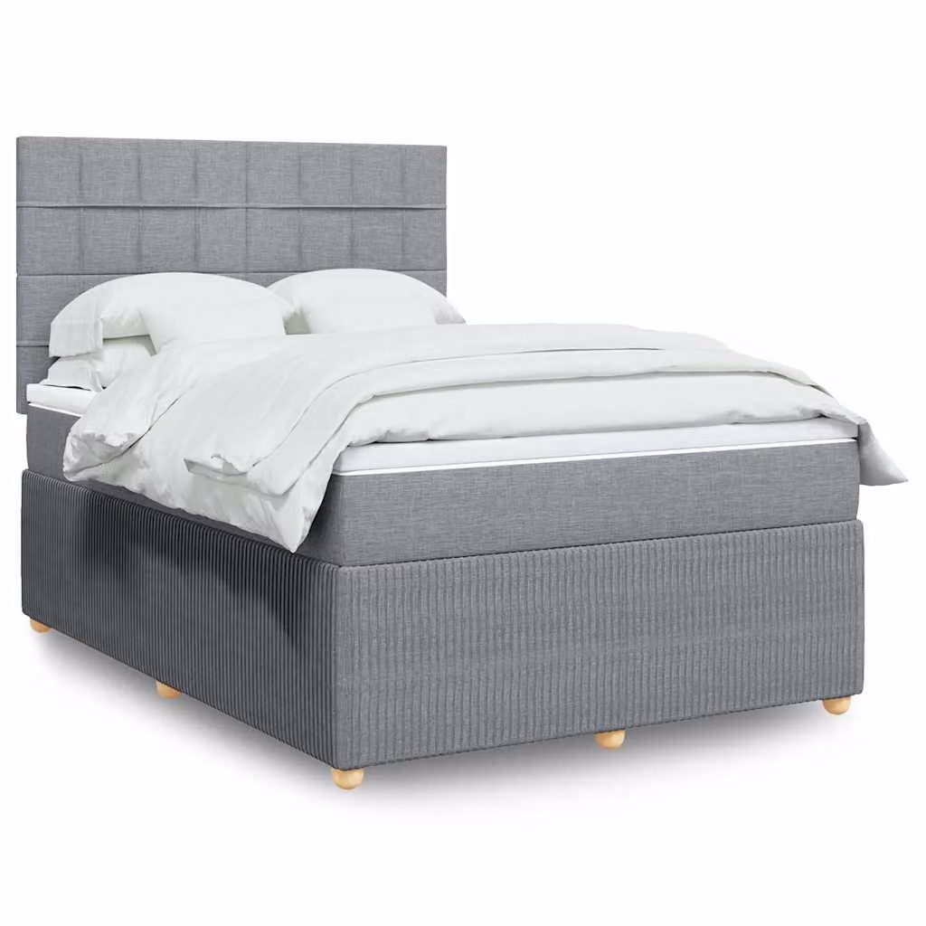 vidaXL Giroletto a Molle con Materasso Ibrido in Tessuto Grigio e Bianco L/P/H: 160 x 200 x 150,5 cm