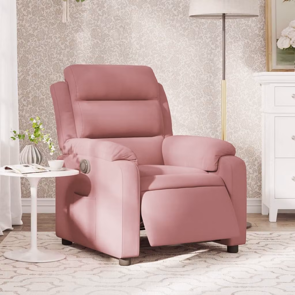 vidaXL Poltrona Reclinabile Elettrica in Velluto Rosa con Braccioli