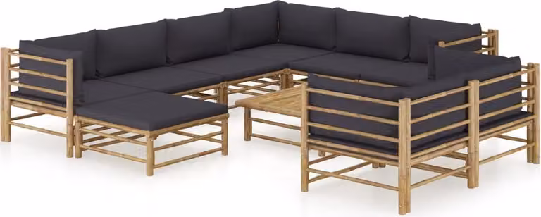 Maison Exclusive - Set da giardino da 10 pezzi con cuscini in bambù grigio scuro
