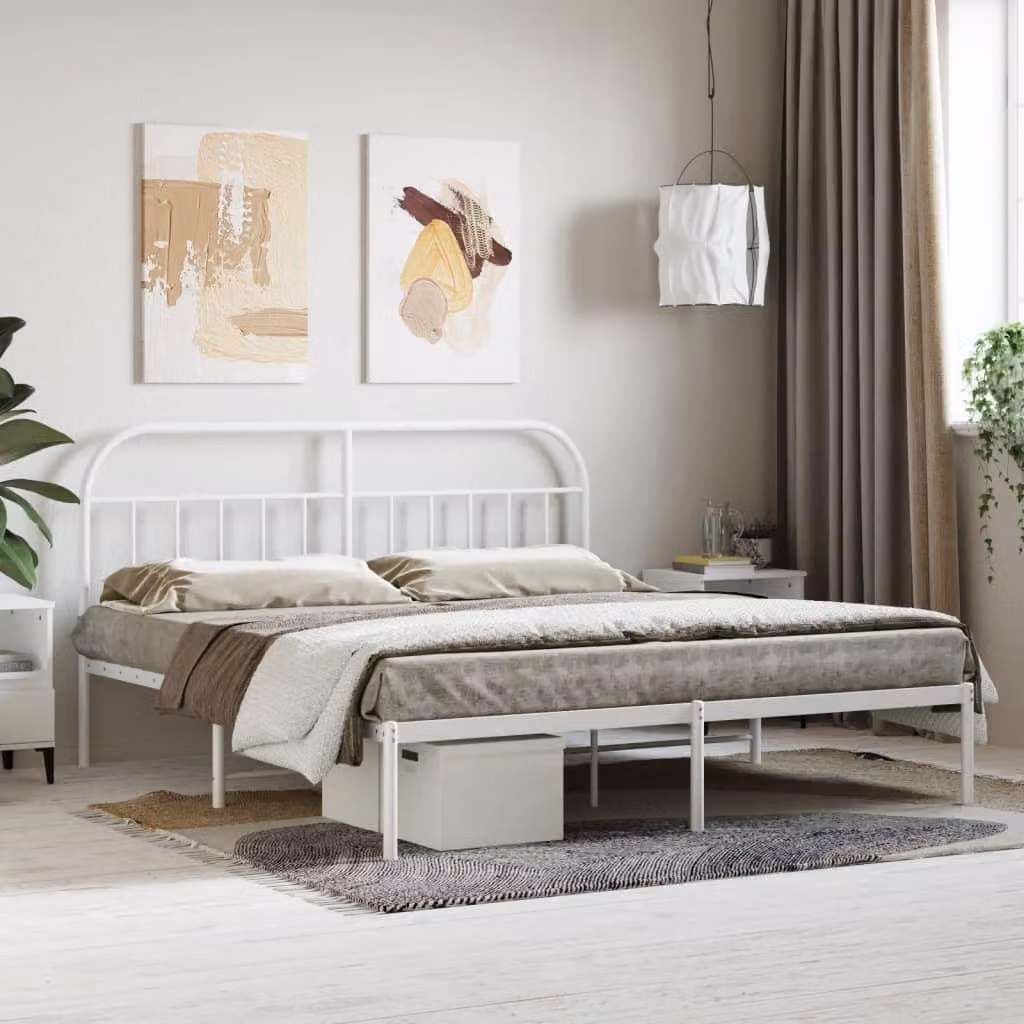 vidaXL Giroletto con Testiera in Metallo Bianco L/P: 180 x 200 cm