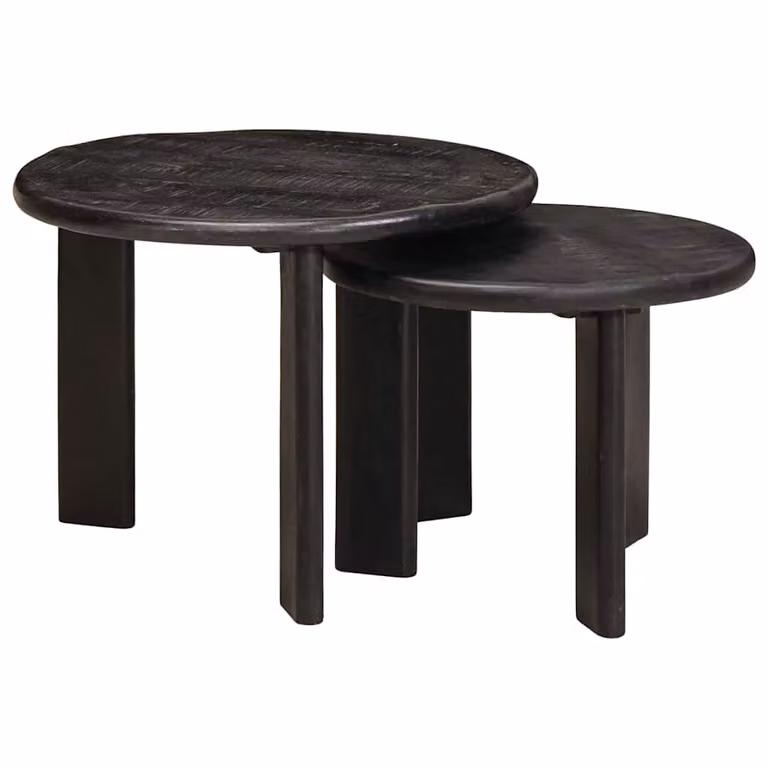 Set di 2 tavolini da caffè nido vidaXL in legno di mango nero per soggiorno, Ø 50 cm x 40 cm