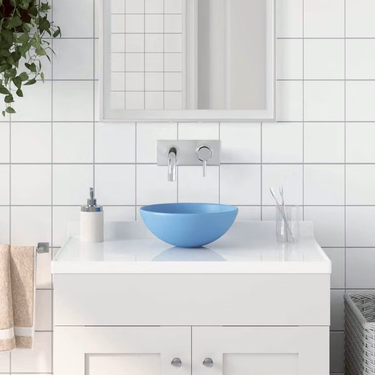 The Living Store Lavabo in Vetroceramica azzurro rotondo