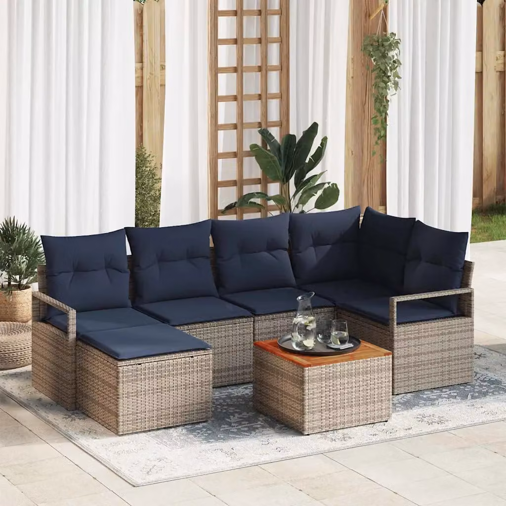 Set Divano da Giardino Moderno vidaXL a Forma di L in Polyrattan Grigio con 7 Pezzi e Cuscini Inclusi