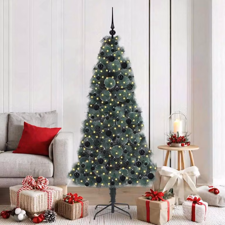 Maison Exclusive - Albero di Natale artificiale illuminato con set di palline verdi