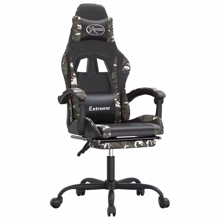 Sedia da Gaming con Poggiapiedi Nero e Mimetico in Pelle finta