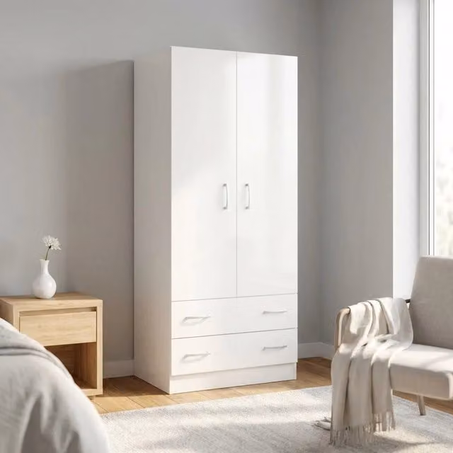 ARMADIO 2 ANTE E DUE CASSETTI POP BIANCO