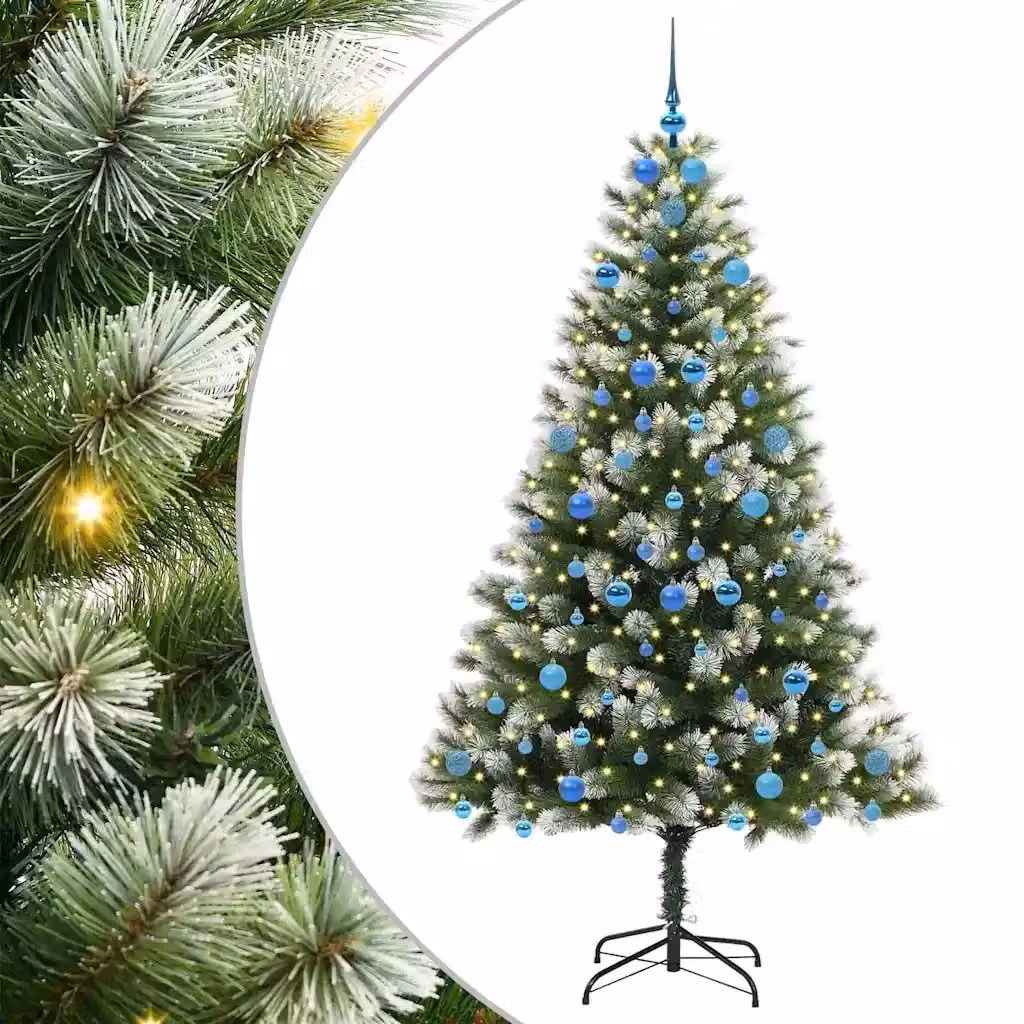 Albero di Natale artificiale vidaXL con rami snodati imbiancati, luci LED bianco caldo, verde e bianco, in PVC e metallo – 2