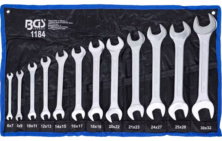 Set chiavi a forchetta - Chiave fissa - 6 x 7-30 x 32 mm - 12 pezzi - Cromo vanadio - Roll-up