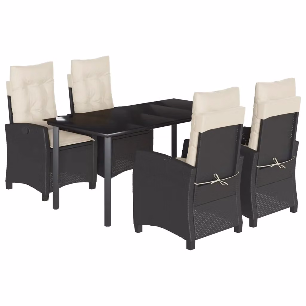 vidaXL Set da Pranzo da Giardino 5 pz in Polyrattan Nero con Piano in Vetro – 2