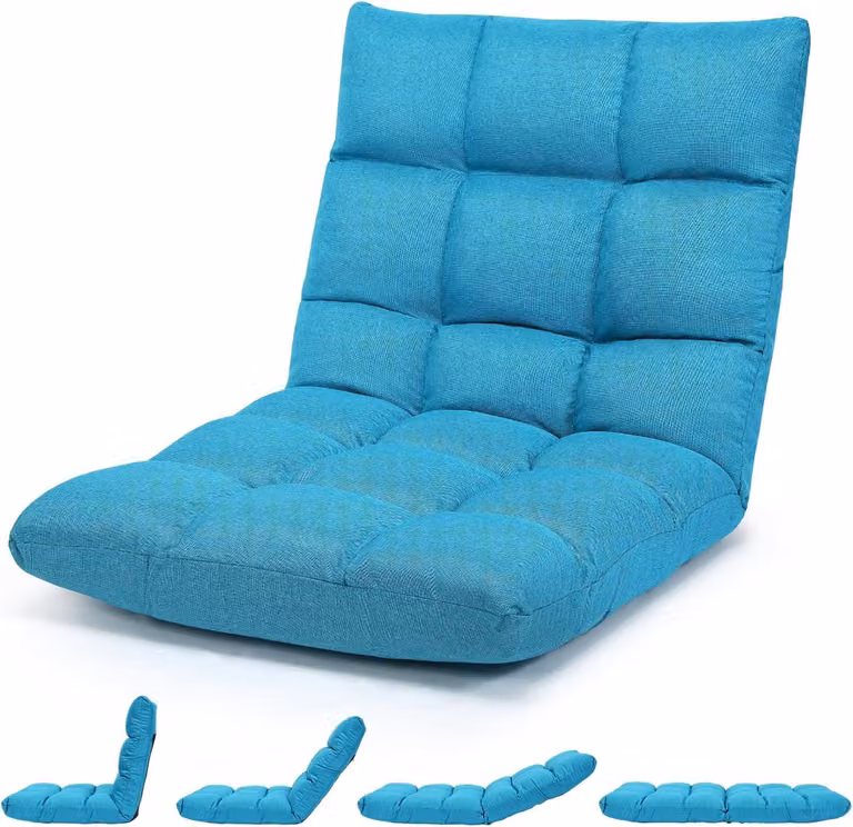 Sedia pieghevole FANTASK con schienale regolabile e cuscino per il pavimento pieghevole, colore turchese