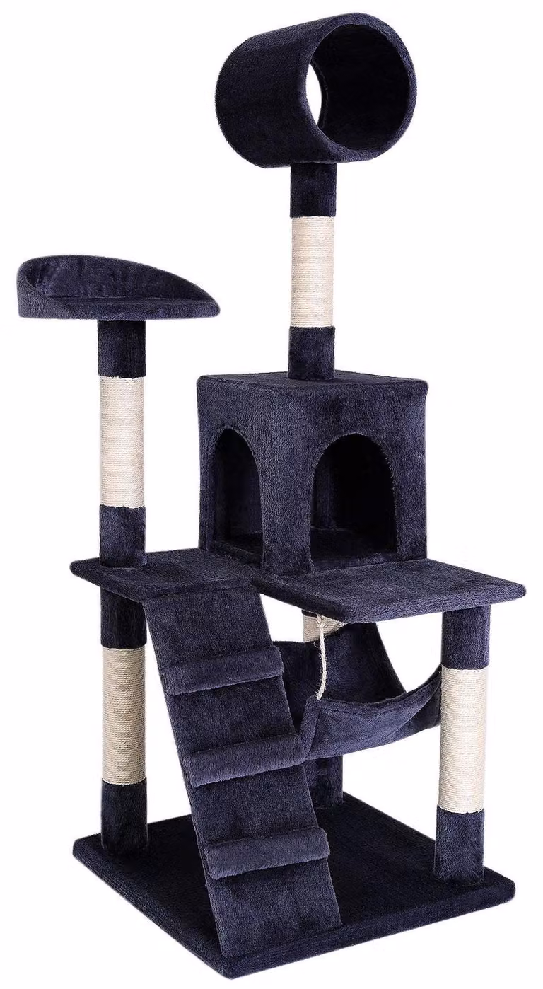 tiragraffi lionto, elegante albero per gatti da 133 cm con copertura in peluche, robusti paletti in sisal e versatili aree di riposo, grigio scuro