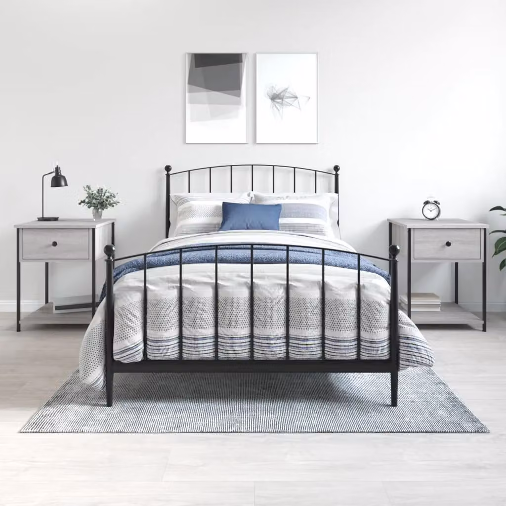 Set di 2 comodini vidaXL in legno multistrato e MDF, colore Grigio Sonoma, L 44 cm x P 45 cm x H 58 cm