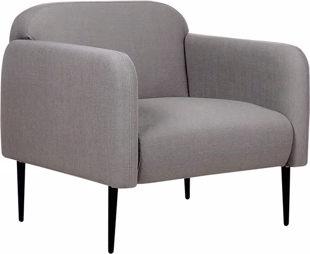 Poltrona in tessuto di lino grigio e nero Gambe in metallo Sedia imbottita Morbido stile retrò Art Decor Soggiorno