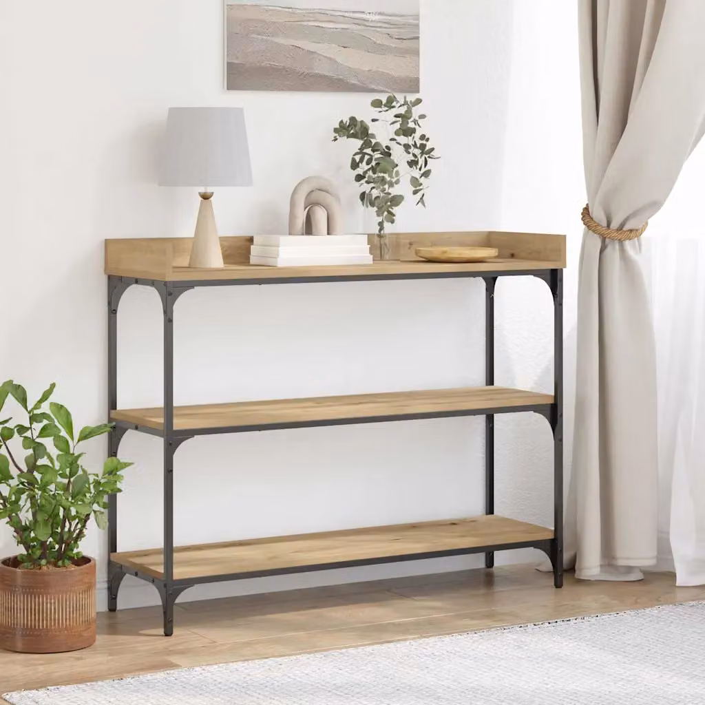 vidaXL Tavolo Consolle in stile industriale con finitura rovere e metallo, L/P/H: 100 x 30 x 80 cm
