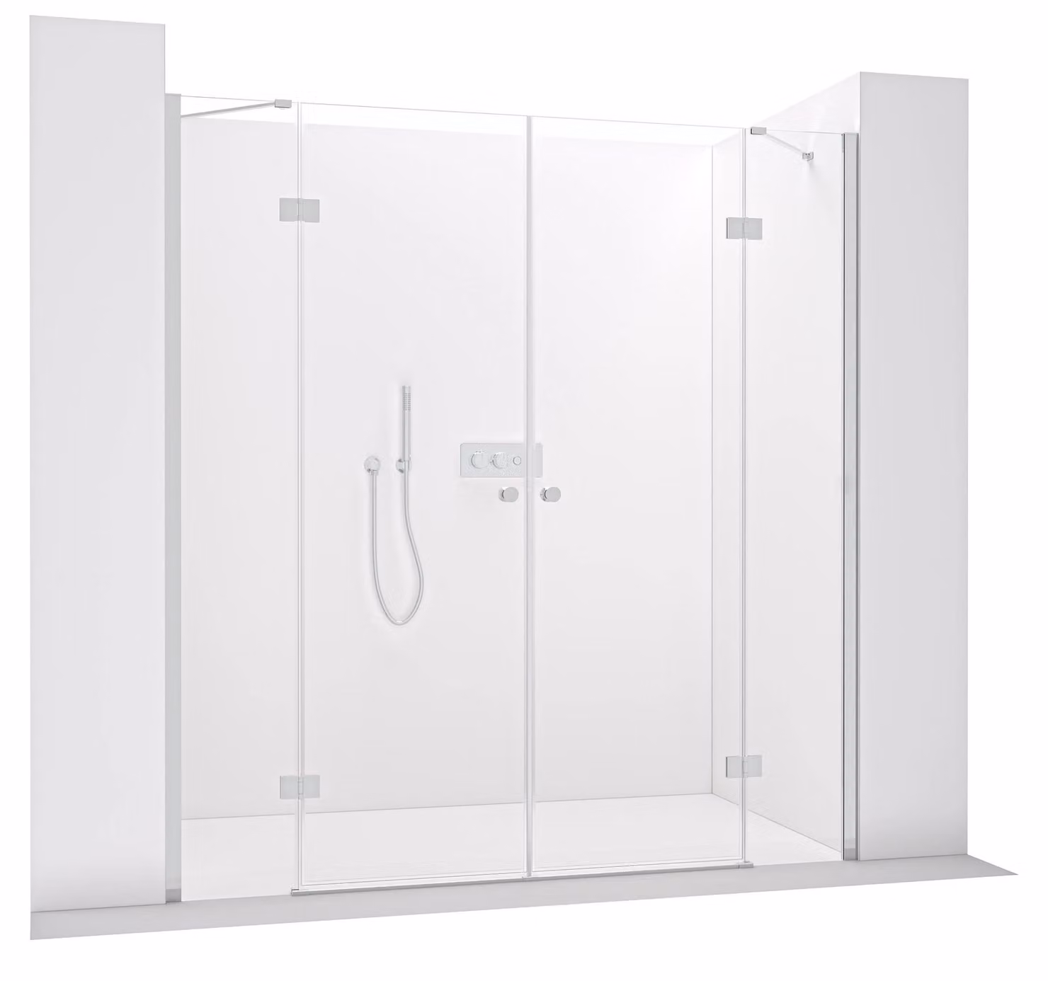 Porta doccia a due ante, modello Marino, sinistra/destra, vetro trasparente da 6 mm, finitura cromata, dimensioni 218(109+109)x190 cm