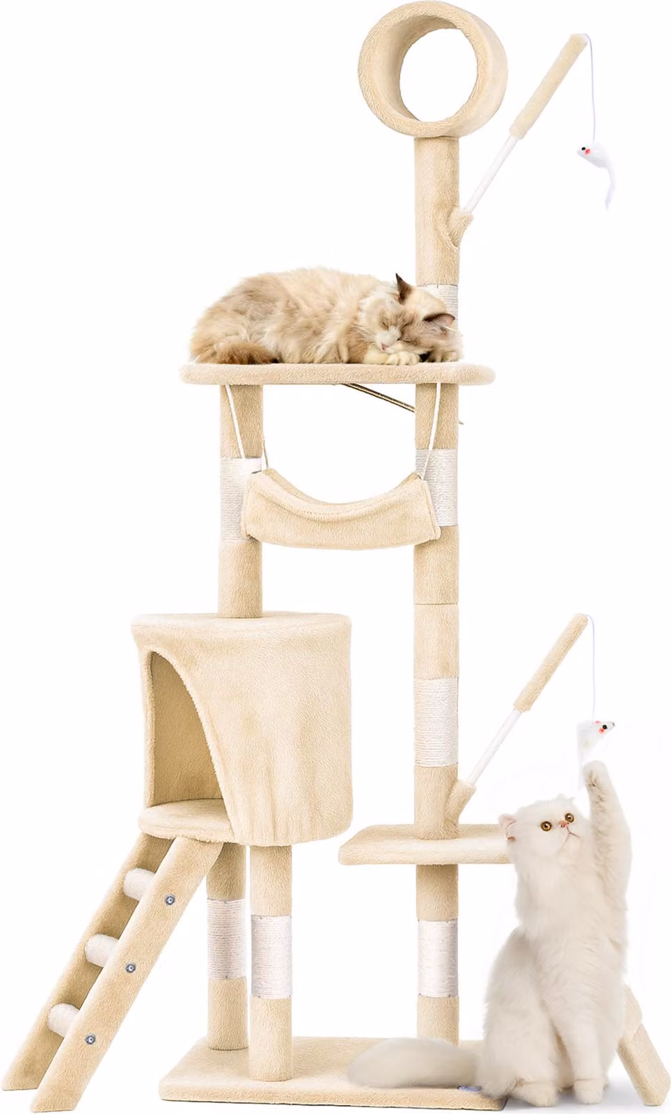 VOUNOT® Tiragraffi 155cm, albero per gatti a più piani con grotta tiragraffi, beige