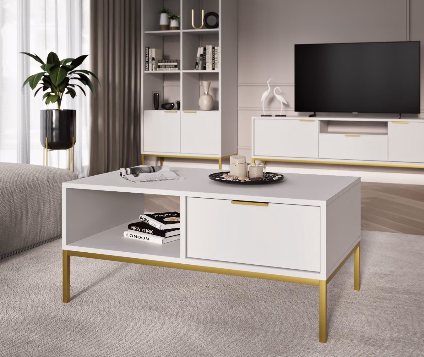 Tavolino Austin - tavolino da salotto moderno con cassetto e ripiano, 80x60x45 / 100x60x45 cm